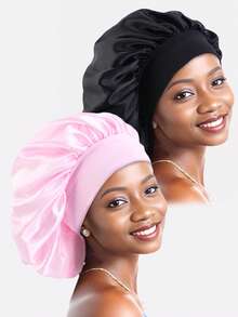 1入組女士36cm寬邊睡眠帽，帶有彈性髮套，適用於日常美容和廣告用途，絲質帽罩，緞質帽罩 - 藍色 - 查看 8