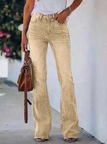 Jeans casuales y versátiles con bolsillos y piernas acampanadas para mujer