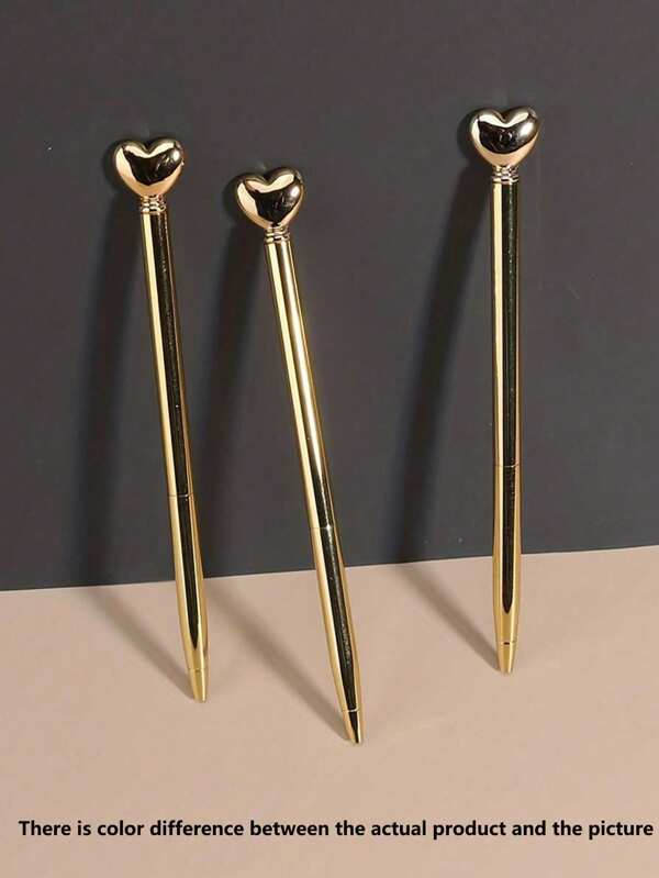 Heart Shaped Metallic Gold Ballpoint Pen - Elegant And Smooth Writing Instrument For School, Wedding And Gift, Cute Heart Shaped Design, Fine Tip, Must-Have For Back To School Season, Writing Pen, Wedding Signature And Gift Packaging