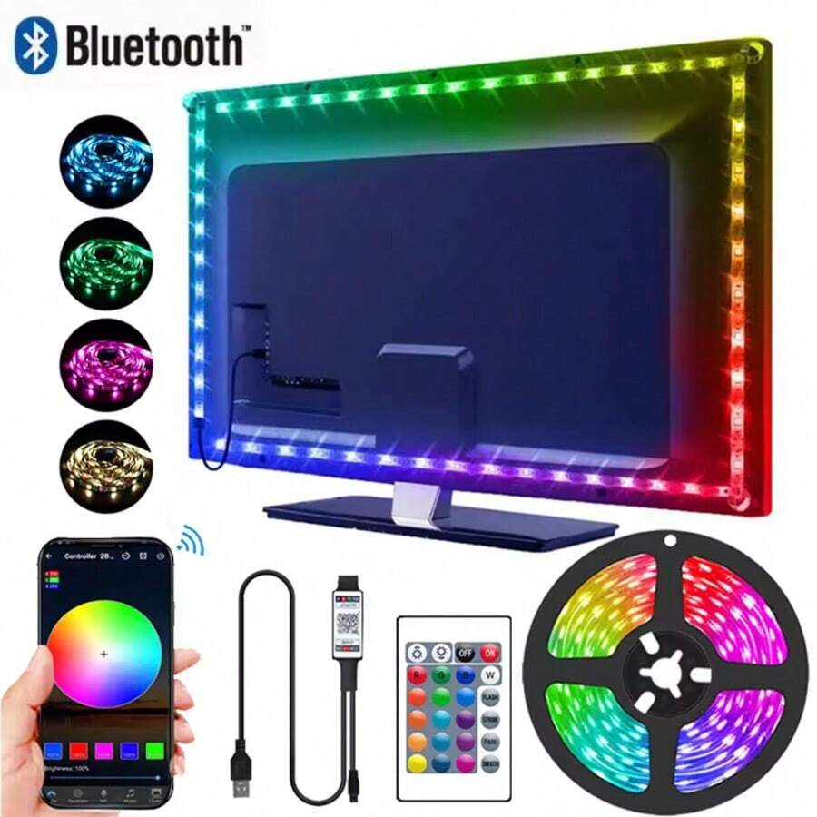 Led Strip Lights For TV Backlight Dimmable Rgb Led Tape Lights Bluetooth Smart Remote Control Usb 5V 5050 30leds/M Rgb Led Lights - اللون الأحمر والأخضر والأزرق - مشاهدة 1