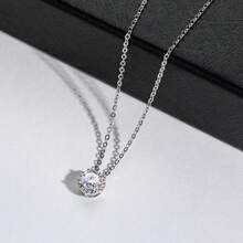 6.5mm Moissanite Classic Clavicle Pendant Necklace 925 Sterling Silver, Suitable For Women - White - View 8