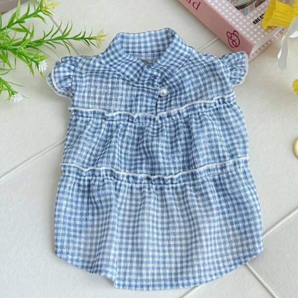 Pet Summer Thin & Breathable Dress With French Ruffle Trim & Flutter Sleeves, Anti-Shedding For Dogs & Cats
