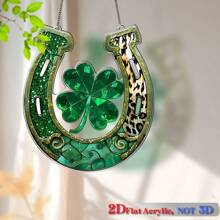 1 Pezzo, Vetrata Piatta 2D, Ferro di Cavallo Portafortuna e Quadrifoglio, Decorazione per San Patrizio, Simbolo Portafortuna del Quadrifoglio, Tema Irlandese per Giardino, Decorazione Murale, Stile Fattoria, Club House, Decorazione Domestica Originale, Regalo per San Patrizio
