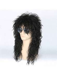 Men And Women Long Curly Brown Gradient White Wig 70s 80s Rocker Mullet Party Funny Wig Costume Wig - màu đen - Xem 2