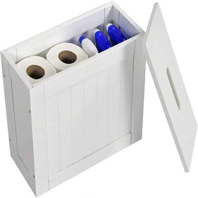 White Crisp Small Toilet Cleaning Product Storage Tidy Box Unit Bathroom