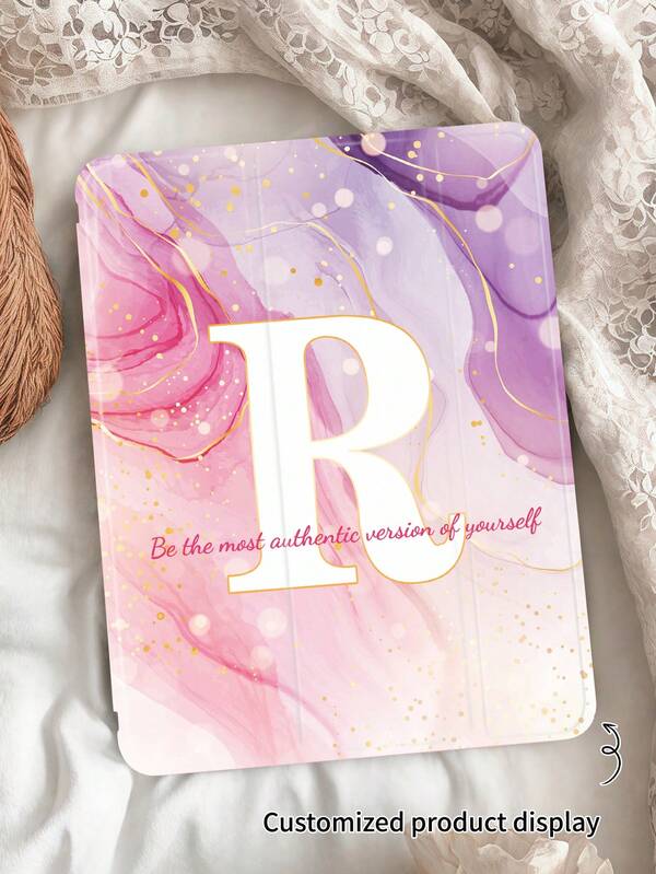 맞춤형 26개 레터 다채로운 페인팅 플랫 태블릿 케이스 (펜 슬롯 포함), 3단 스탠드, IPad Mini4/Mini5/Mini6/Air/Air2/9.7/10.2/10.5/Air4/Air5/10.9/Pro 11인치/10세대/11세대/IPad Air 11인치 (M2)-2024 2025 모델, Galaxy Tab A8 10.5인치 2022 모델에 적합. 제품에는 펜이 포함되어 있지 않습니다.