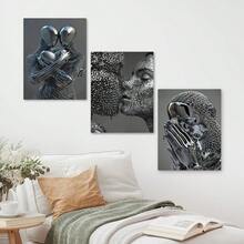 3 件木制相框北欧情侣金属人物雕像帆布海报墙面艺术印刷装饰画，创意帆布海报，防水帆布墙面艺术，艺术品墙画礼品，卧室装饰，客厅墙面装饰，家居和宿舍装饰，带框架的墙面艺术 - 彩色 - 查看 6