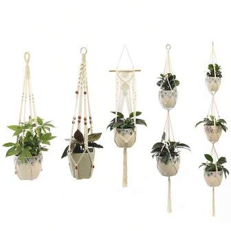 1pc Hanging Plant Handmade Macrame Plant Hanger Flower Pot Planter Hanger Wall Decor Courtyard Garden Hanging Planter Hanging Basket