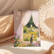 1 Pc Canvas Painting,Framed Picture, Cat, Window, Curtains, Flowers, Garden, Butterflies ,Wood Framed Painting (1) Thickness 2.5 Cm/ 1 Inch-Home Decoration For All Occasions,Ideal New Year, Valentine's Day,Thanksgiving,Easter,Christmas Gift,Room Decoration Aesthetic,Wall Decoration Art,Perfect Gift,Autumn And Winter Wall Decoration,Living Room Decoration, Bedroom Decoration, Kitchen Decoration, Entry Decoration, Bathroom Decoration, Direct Wall Painting, High Quality Wall Painting Poster,Modern Home Decoration Stretched And Framed Ready To Hang