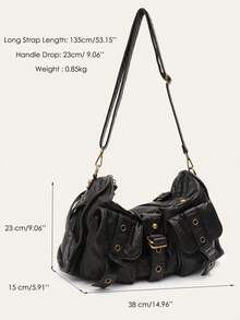 STEPHIECATHY Sac à main vintage pour femme  végétalien PU doux et lavé. Style de rue cool Y2K avec rivets, oeillets et ceinture. Grand sac à bandoulière à longue sangle avec grande capacité, convient pour un ordinateur portable de 13" et plusieurs poches. Idéal pour les déplacements quotidiens, les sorties et le collège. - Multicolore - Voir 12