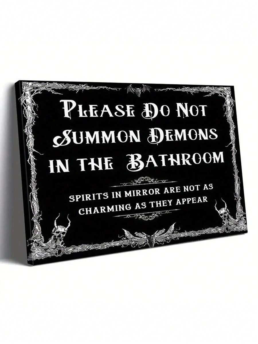 1 件带框帆布墙艺术海报家居装饰礼物关于在浴室召唤恶魔的幽默警告,非常适合为您的装饰增添俏皮和怪异的感觉,可直接悬挂 - 彩色 - 查看 1