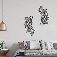 2pcs Koi Fish Metal Wall Art, Simple Line Design Wall Decor For School, Home, Indoor Space Feng Shui, Living Room Metal Wall Art Room Decor Bedroom Decor Home Decor School Decor School Surprise Dormitory Decor Back To School School Supplies - Black - View 6