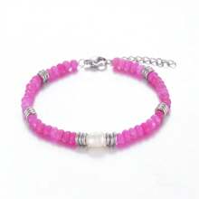 1pc Fashion Minimalist Versatile Stainless Steel & Natural Stone Bracelet, Multi-Color Options Suitable For Women Daily Wear