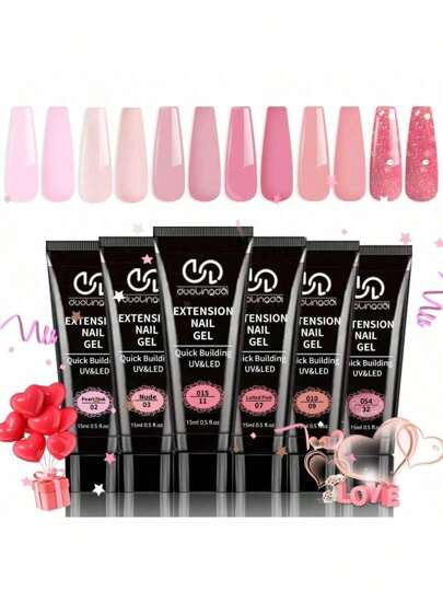 6 Classic Colors Nail Extension Gel Kit - Poly Gel Set For Nail Art DIY, Pink Nude Builder Gel Nail Enhancement