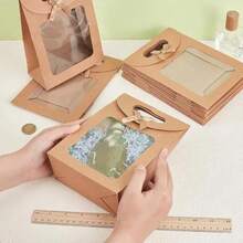 10pcs Window Gift Bags, Suitable For Holiday Parties And Gift Packaging, Transparent Flip-Top Handle Gift Bags - Khaki - View 5