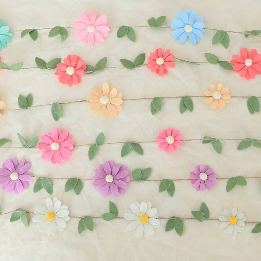 1 Peça Guirlanda de Flor de Feltro Boho Feita à Mão com Corda de Juta, Adequada para Decoração de Casa, Decoração de Festa, Decoração de Parede
