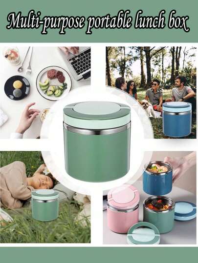 1 peça de lancheira portátil a vácuo de aço inoxidável 650-1000ml para comida e sopa quente, recipiente isolado, lancheira bento, design portátil, lancheira a vácuo, durável, à prova de vazamentos, adequada para casa e escritório, piquenique, equipamento escolar, presente de formatura, lancheira portátil moderna e prática