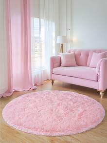 1pc Pink Round Shaggy Rug, Essential For Valentine's Day/Girls' Room, Minimalist Modern Home Decor, Dorm/Apartment Small & Medium Size, Exquisite Solid Plush Carpet, Soft & Fluffy Floor Decor, Usable In Bedroom, Living Room, Sofa, Suitable For Spring And All Seasons - Multicolor - View 2