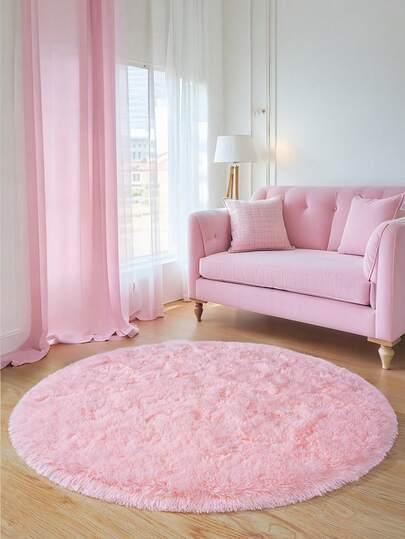 1pc Pink Round Shaggy Rug, Essential For Valentine's Day/Girls' Room, Minimalist Modern Home Decor, Dorm/Apartment Small & Medium Size, Exquisite Solid Plush Carpet, Soft & Fluffy Floor Decor, Usable In Bedroom, Living Room, Sofa, Suitable For Spring And All Seasons