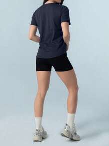 Women V-Neck Yoga Activewear Top, Loose & Stretchy Short Sleeve Tee For Fitness Running, Summer New