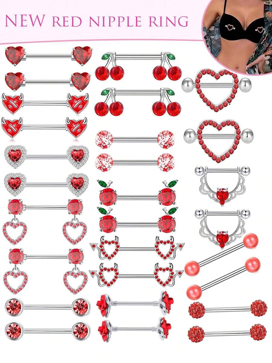 2pcs 14G Nipple Rings For Women Stainless Steel Heart Butterfly Moon CZ Flower Barbell Nipple Rings Set Cute Nipplerings Piercing Jewelry For Daily Wear Party Summer Beach