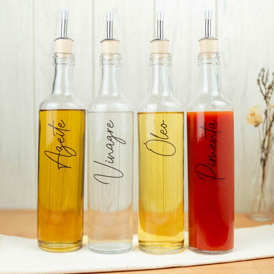 525ml Glass Cruet With Polymer Pour Spout | Olive Oil / Vinegar / Oil / Soy Sauce - 套裝 4 - 橄欖油,醋,油和胡椒 - 查看 1