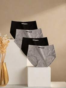 4 piezas Ropa interior deportiva de mujer con estampado de letras, ropa interior íntima ultra suave y elástica, lencería cómoda para uso diario