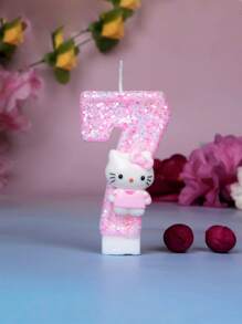 Sanrio 1 pezzo - Candela per festa di compleanno/festival a tema Sanrio, Dolce candela rosa di Hello Kitty, disponibile nei numeri da 0 a 9, decorazione per torta adorabile a forma di gattino