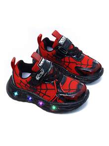1 Pair Fashionable LED Luminous Spider Web Breathable Sports Shoes, Suitable For Boys And Girls - Casual, Shock-Absorbing, All-Season Anti-Slip Outdoor Running And Walking Shoes - 紅色 - 查看 6