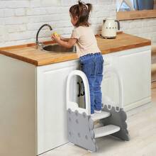Huisuilinss Toddler Step Stool With Handrails,Kids 2-Step Stool For Bathroom Sink,Toilet Potty Training,Kitchen Counter,Toddler Step Ladder Learning Helper With Non-Slip Pads - Xám - Xem 8