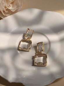 1 Pair French Vintage Geometric Square Clear Earrings For Women Fashion Exaggerated Temperament Party Earrings - 黃色 - 查看 6