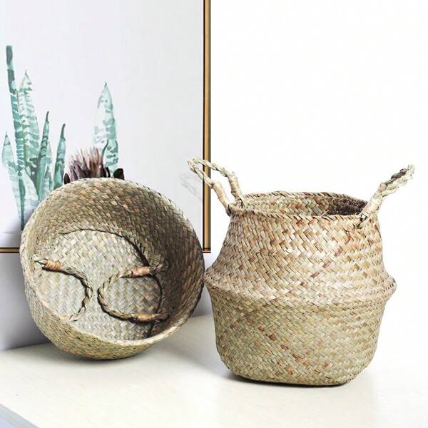 Handmade Seagrass Woven Basket - Home Decor Flower Pot, Plant Pot Decoration, Flower Display Basket, Artificial & Real Flower Pot