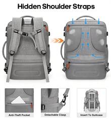 UKEIN 5PCS Bagsure Travel Backpack, 42L Carry On Luggage, Flight Approved Expandable Backpack, Laptop Backpack - Gray Brown - View 4