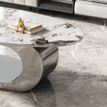 51 Inches Oval Faux Marble Coffee Table For Living Room With Stainless Steel Base - 銀色 - 查看 5