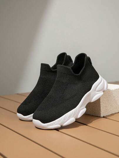 1双儿童运动鞋，透气弹力柔软减震速干轻便防滑拼接皮革休闲街头风，适合跑步步行，男女通用