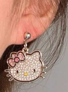 Sanrio 1 Pieza Pendientes de Kitty Kawaii de Sanrio Hello Kitty con alfileres de plata en forma de gatito, accesorios decorativos y regalos para fiestas (Algunas partes pueden ser aleatorias)