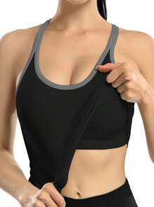 Camiseta Esportiva com Decote Redondo e Cor Sólida para Mulheres, Top Cami Sem Costura para Exercícios