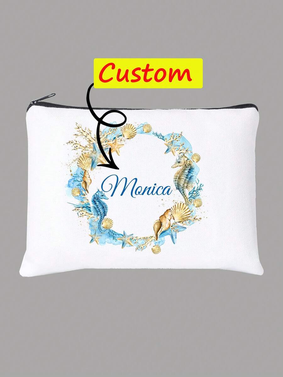 Summer Beach Vacation Collage Aesthetics, Shell Ocean Starfish Pearl Print Ladies Bag Cosmetic Bag Storage Bag