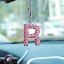 1 件汽车后视镜，带水晶闪亮字母吊坠、闪亮水钻吊坠、幸运反光装饰 - 坚固的金属材质