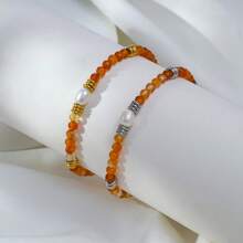 1pc Fashion Minimalist Versatile Stainless Steel & Natural Stone Bracelet, Multi-Color Options Suitable For Women Daily Wear