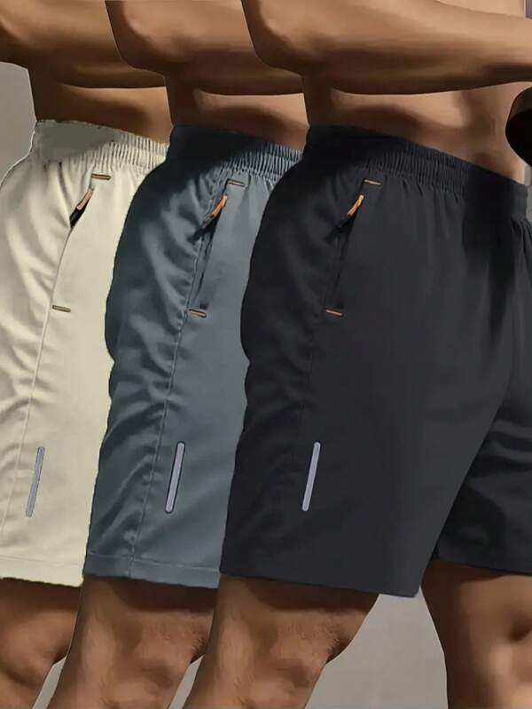Set de 3 shorts casuales de verano con cordón para hombres, con bolsillos con cremallera, de tela transpirable y de secado rápido, apropiados para actividades al aire libre, correr, senderismo - el regalo perfecto para hombres activos