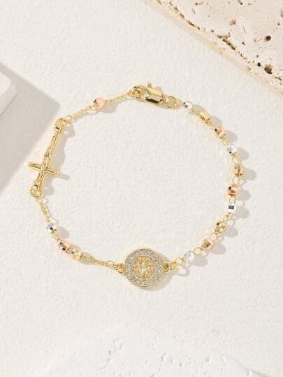 1pc Classic Copper Handmade Beaded Religious Bracelet For Women, Suitable As Gift For Friends, Girlfriends, Mothers, Perfect For Everyday & Holiday Wear