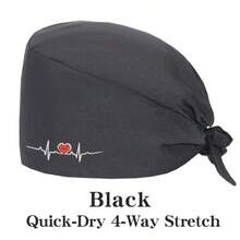 1 件心形刺绣弹性防护帽，可调节男女通用工作帽，适用于药房、家庭护理、厨师，舒适