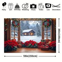 1 Christmas Background Flag, Multifunctional Holiday Background, Snow House Scene, Phoenix Flowers And Gifts, Universal Size, No Need For Electricity, Suitable For Holiday Indoor And Garden Parties, Red Curtain Christmas Background, Etc.