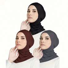 1/2 piezas Accesorios de Abaya de color liso de moda para mujer - Diadema elástica para barbilla, gorra y bufanda, diadema casual, gorro holgado suave, gorro para velo musulmán, gorro holgado suave para mujer con hiyab de muselina