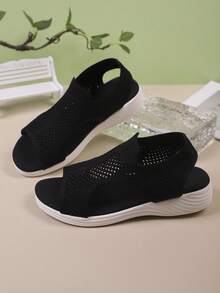 青年夏季露趾休闲套脚时尚凉鞋平底简约纯色透气时尚欧美风运动休闲凉鞋