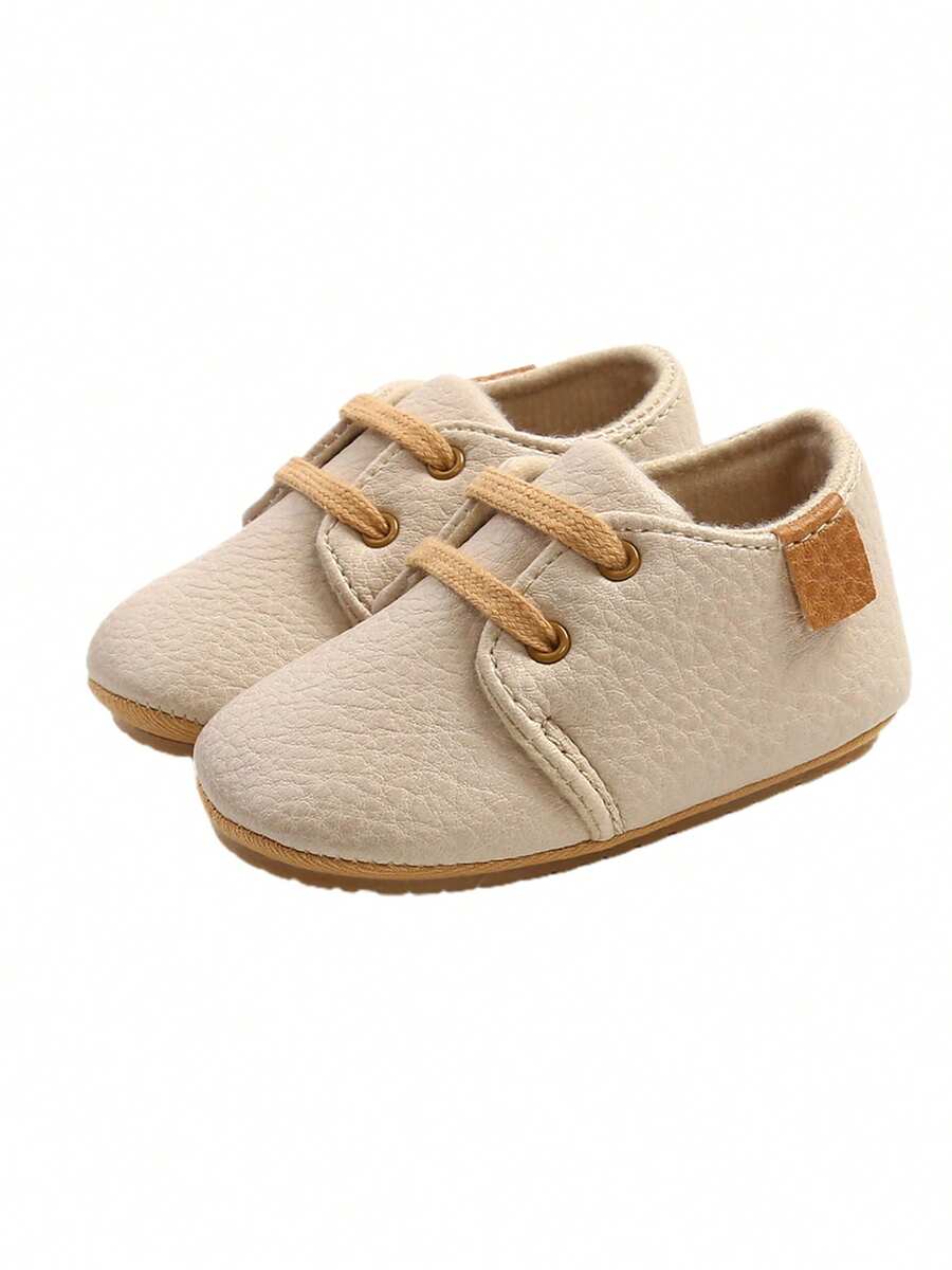 Baby Boys Girls Lace Up Sneakers, Autumn Soft Sole Infant Moccasins, Newborn Anti-Slip First Walkers Shoes - 米色 - 查看 1