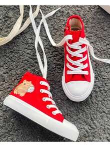 Zapatos de lona botin deportivos hombre y mujer unisex casual para primavera y otoño, zapatillas rojo negro y blanco 12-21mx capibara - Rojo - Ver 1