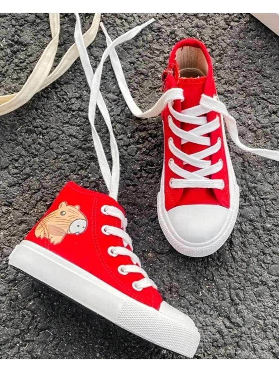 Zapatos de lona botin deportivos hombre y mujer unisex casual para primavera y otoño, zapatillas rojo negro y blanco 12-21mx capibara - Rojo - Ver 1