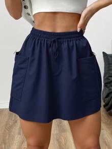 Falda cargo con bolsillo con solapa de cintura con cordón - Azul Marino - Ver 1